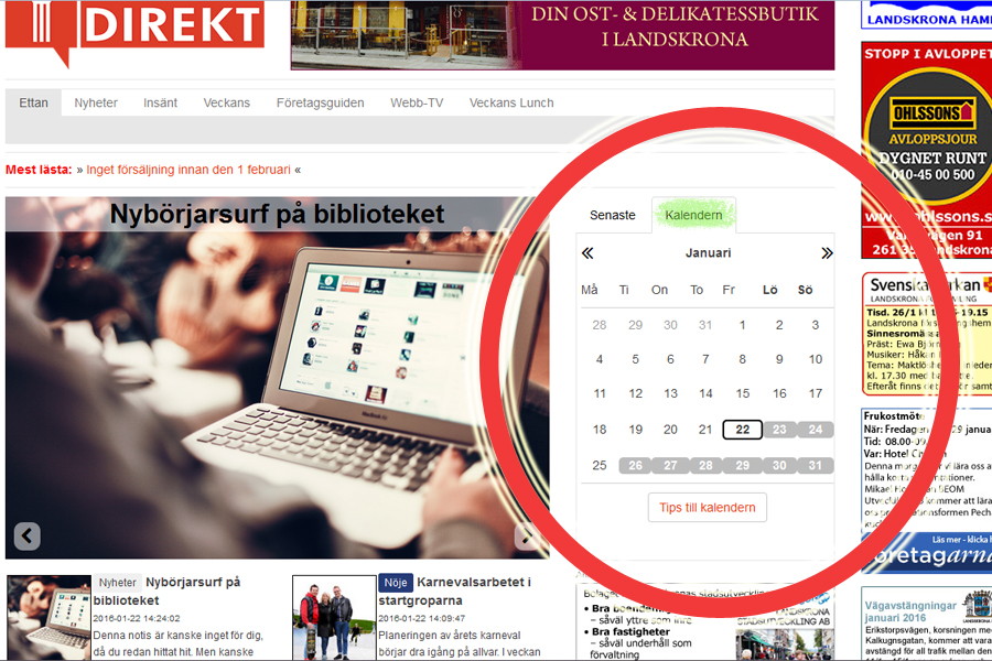 Här hittar du kalendern på Landskrona Direkt