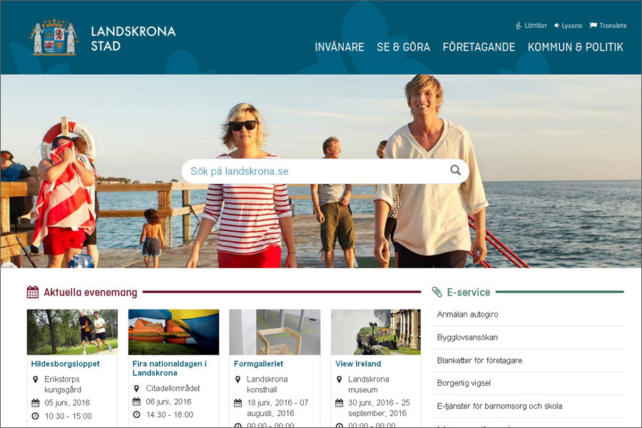 Såhär ser Landskrona stads nya hemsida ut.